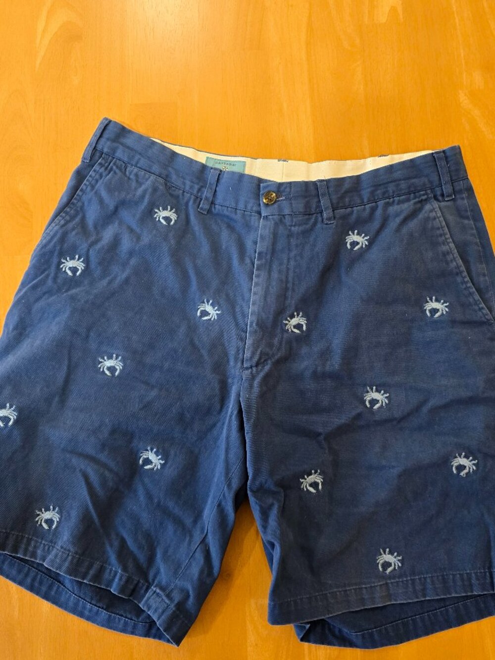 Castaway Nantucket Men's Flat Front Chino Shorts Crab Embroidered Blue Size‎ 35